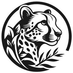 Clean Black and white Vector silhouette of a Cheetah on white background