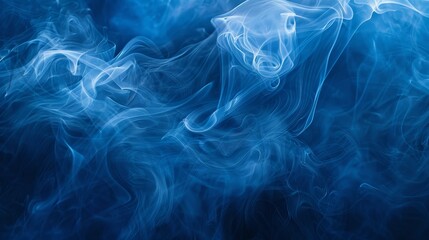 Obraz premium Abstract Blue Smoke Swirls on Black Background, abstract, blue, smoke, swirls, black