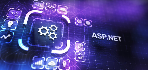 ASP.NET Development programming language concept on virtual screen.