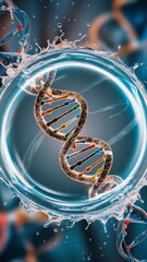 Molecule inside Liquid Bubble on DNA water splash 3d rendering background
