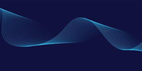 Abstract glowing wave lines on dark blue background. Dynamic wave pattern. Modern flowing wavy lines. Futuristic technology concept. Suit for banner, poster, cover, brochure, flyer, website