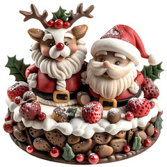 Obraz premium Beautiful santa and reindeer cake, single object