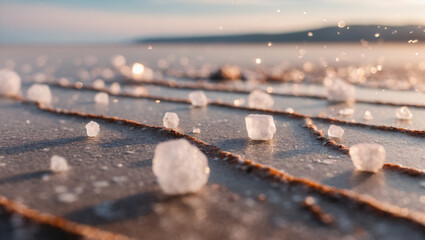 Fototapeta premium Salt crystals in drying salt lake.