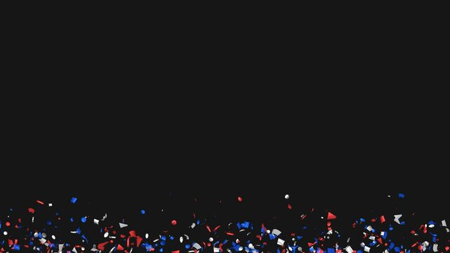 Loop Animation flying red, white, blue confetti on Alpha channel. Labor day