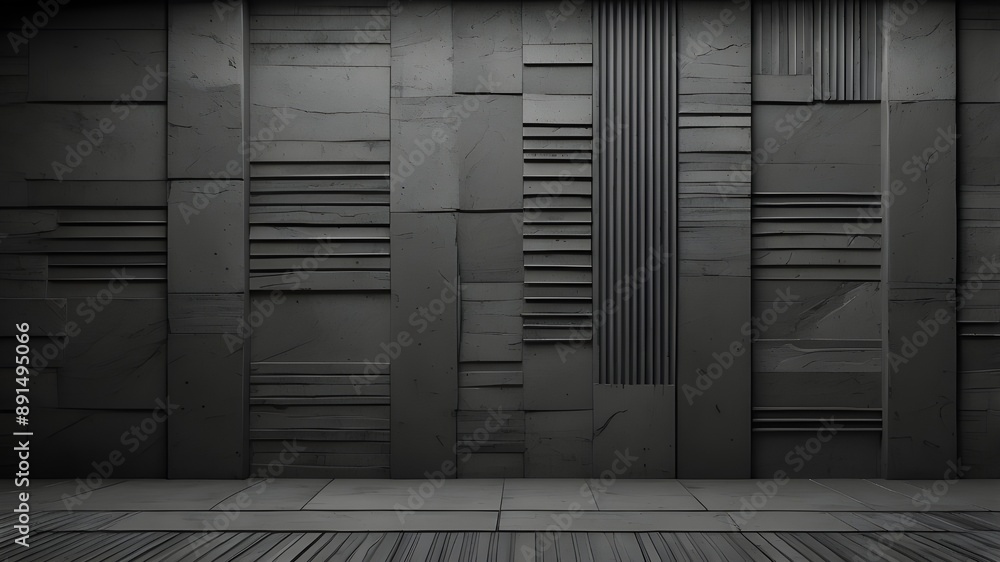 Poster concrete texture background with dark black anthracite stone and corrugated rectangular geometric pa