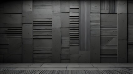 Concrete texture background with dark black anthracite stone and corrugated rectangular geometric pattern.