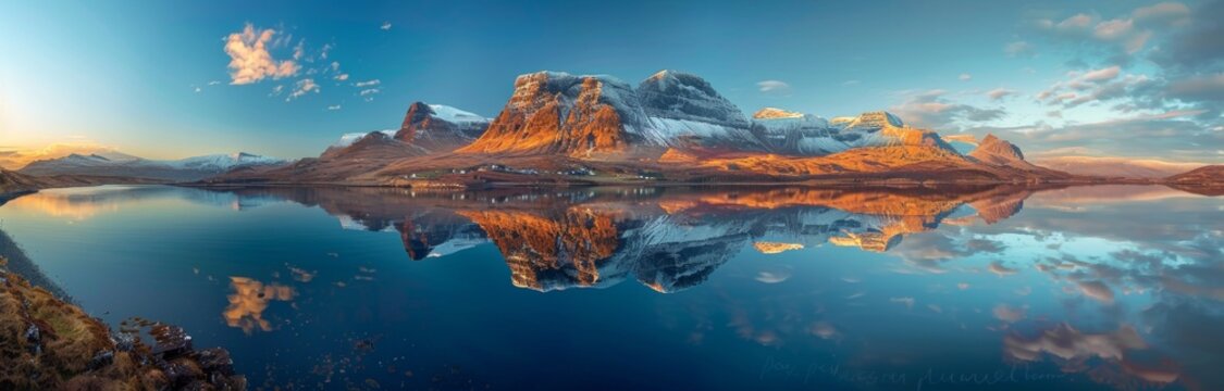 Majestic Scottish Highlands: Benbulben, Snow-Covered Mountains & Tranquil Waters at Sunrise