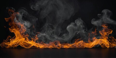 Fototapeta premium Abstract flames of fire with burning smoke on black background for products display.