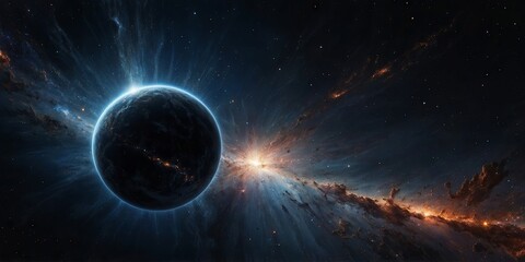 Obraz premium Abstract cosmic background presents an awesome explosion A black star shines in the interstellar space wallpaper.