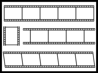 Film strip photo frame collection set isolated on white background vector illustration.