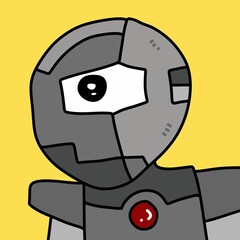 cartoon robot icon isolated on background. comic book style.