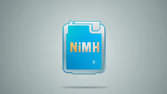 The inscription "NiMH" on a background of white devices, symbolizing nickel-metal hydride batteries and their use in electronics.