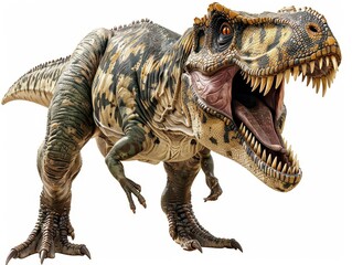 Ferocious and realistic Tyrannosaurus Rex dinosaur roaring, showcasing powerful jaws and sharp teeth. Perfect for educational or themed displays.
