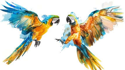 A parrot in mid-flight with feathers fully displayed isolated on a white transparent background