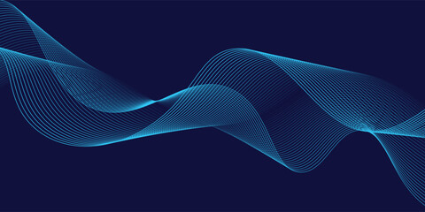 Abstract glowing wave lines on dark blue background. Dynamic wave pattern. Modern flowing wavy lines. Futuristic technology concept. Suit for banner, poster, cover, brochure, flyer, website