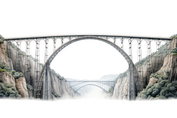 Fototapeta premium A powerful steel bridge, spanning a vast gorge, its cables and girders forming a majestic arch, isolated on a white background.
