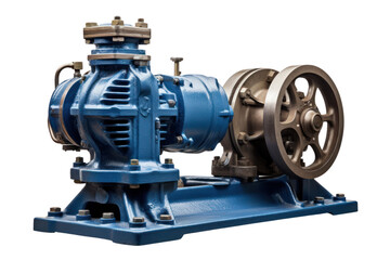 Fototapeta premium A powerful industrial water pump, showcasing its robust construction and impressive size, isolated on a white background.