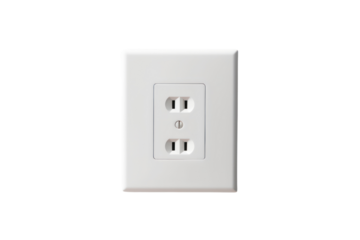 A power outlet integrated into a seamless white wall, creating a minimalist and modern aesthetic, isolated on a white background