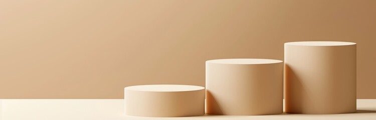 Minimalist Beige Podiums Mockup for Product Presentation on Pastel Brown Background