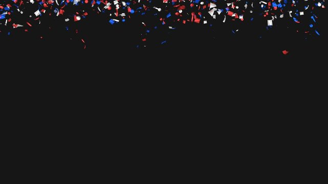 Loop Animation flying red, white, blue confetti on Alpha channel. Labor day