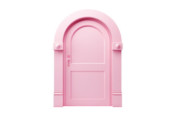 A playful pink PVC door with a whimsical design. Isolated on white background.