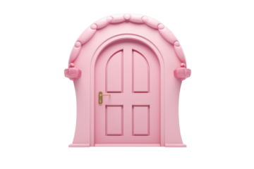 A playful pink PVC door with a whimsical design. Isolated on white background.