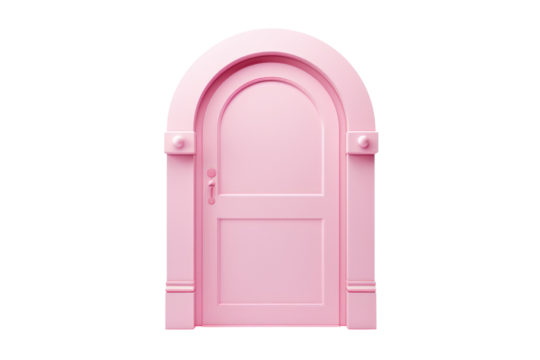 A playful pink PVC door with a whimsical design. Isolated on white background. - Powered by Adobe