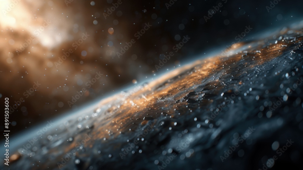Poster this image captures a dramatic view of earth from space, with the planet's surface partially illumin