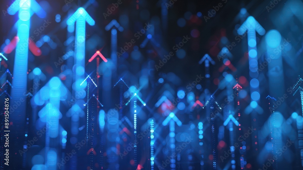 Aufkleber abstract background with blue glowing arrows pointing upwards, representing growth and progress in t
