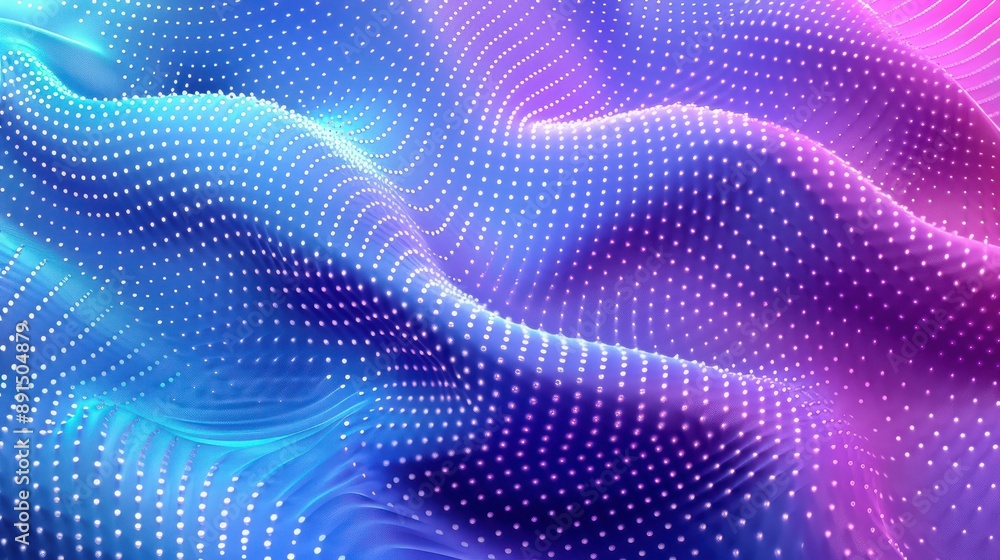 Poster abstract background of a blue and purple gradient with wavy dotted patterns, ideal for digital desig