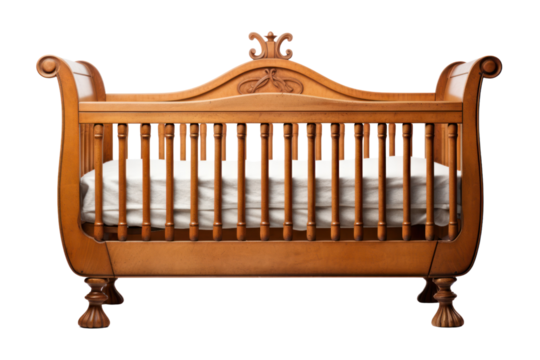 A personalized baby crib with the baby's name or initials, isolated on white background