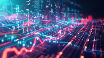 Abstract statistical big data concept Complexity graphs and analytical diagrams in technology background Bright neon dark