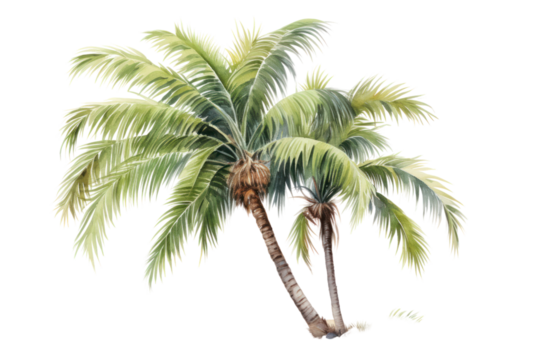 palm tree swaying gently in the breeze, its fronds rustling like whispers of the tropics on white background