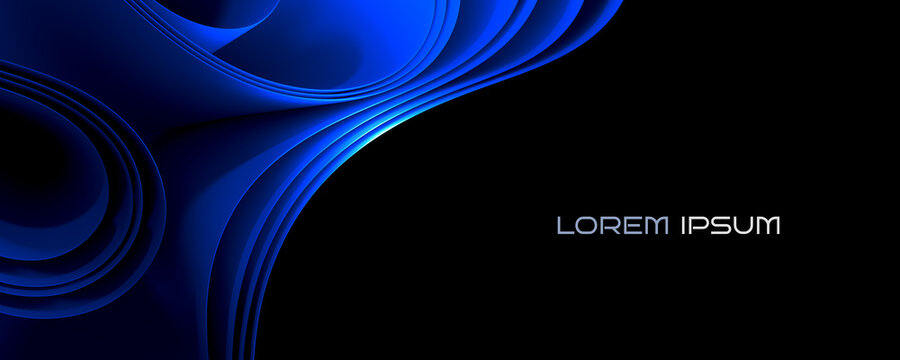 Abstract background with blue colored, wavy paper structure. Left-aligned.