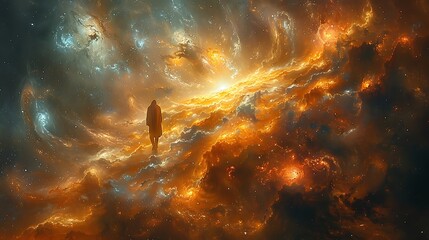Fototapeta premium Vast expanse of swirling nebulae and galaxies The Book of Thoth floats amidst them its pages glowing with the secrets of creation and the ongoing story of the cosmos