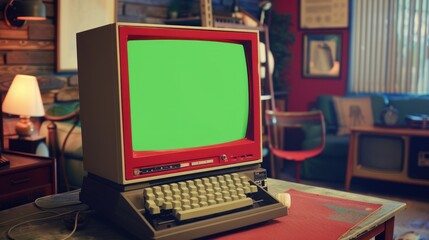 Vintage Computer with Chroma Key Green Screen
