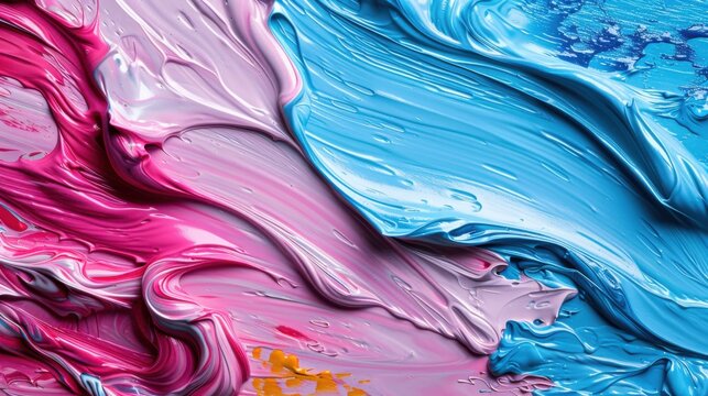 A bright and lively abstract artwork featuring swirls and patterns in vibrant pink and blue shades, evoking a sense of joy and wonder with its dynamic and creative composition.