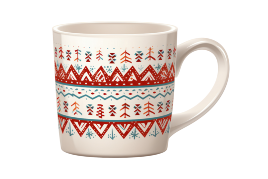 holiday-themed coffee mug with a festive pattern or design, isolated on a white background - Powered by Adobe