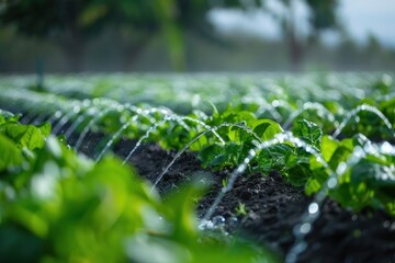 Automated irrigation systems in action, showcasing water conservation in modern agriculture