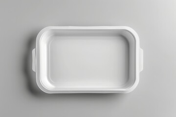 Blank empty plastic or paper tray mockup on grey background, top view 