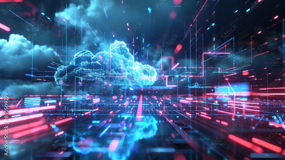 Poster cloud computing transfer big data on internet. futuristic digital technology .generative ai