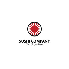 A sushi logo combined with a Japanese flag is suitable for your sushi company.