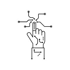 Digital finger pointing touch connection technology outline style on a transparent background