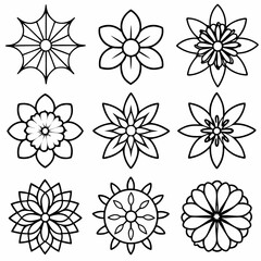 Flower icon sign outline isolated black and white element graphic design