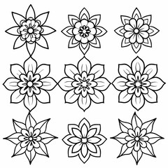 Flower icon sign outline isolated black and white element graphic design