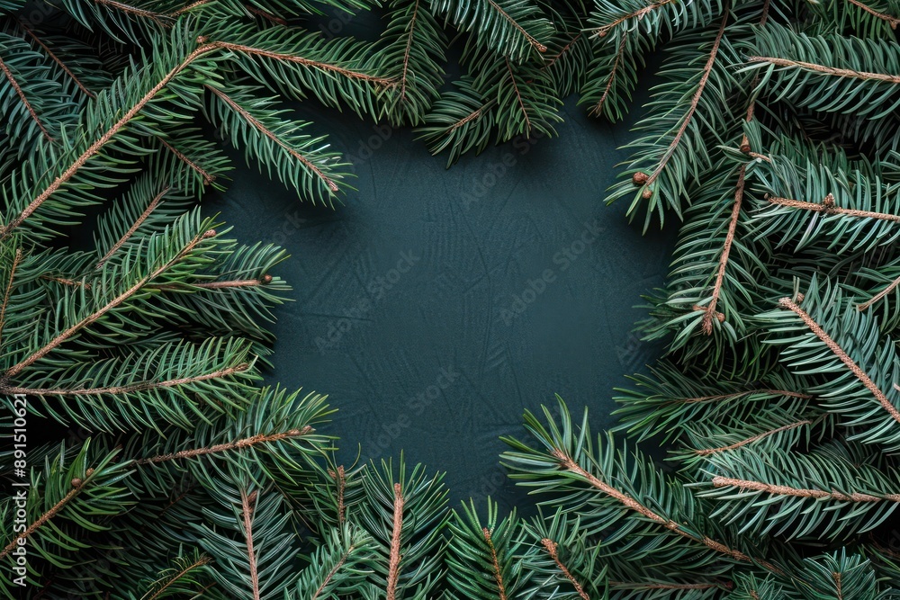 Poster christmas tree branches background with round blank copy space in center