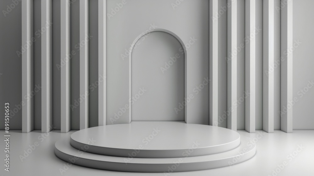 Aufkleber a white stage with a curved archway in the middle. the stage is empty and the archway is the only de