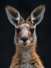 Fototapeta premium portrait of a kangaroo front face on dark background