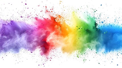 Obraz premium rainbow color powder explosion on white background, rainbow colors, vibrant, colorful, rainbow paint splash.