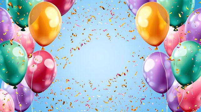 Vibrant birthday card with colorful balloons and confetti a copy space at the center for a personalized message